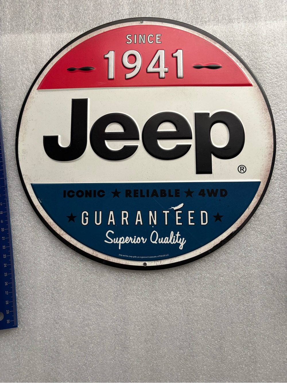 Jeep Round Wall Sign - Red, White & Blue
